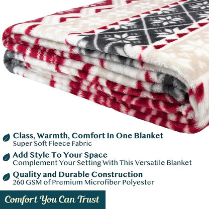 Christmas Throw Blanket | Holiday Christmas Red Fleece Blanket | Soft, Plush, Warm Winter Cabin Throw, 50X60 (Red Snowflakes)