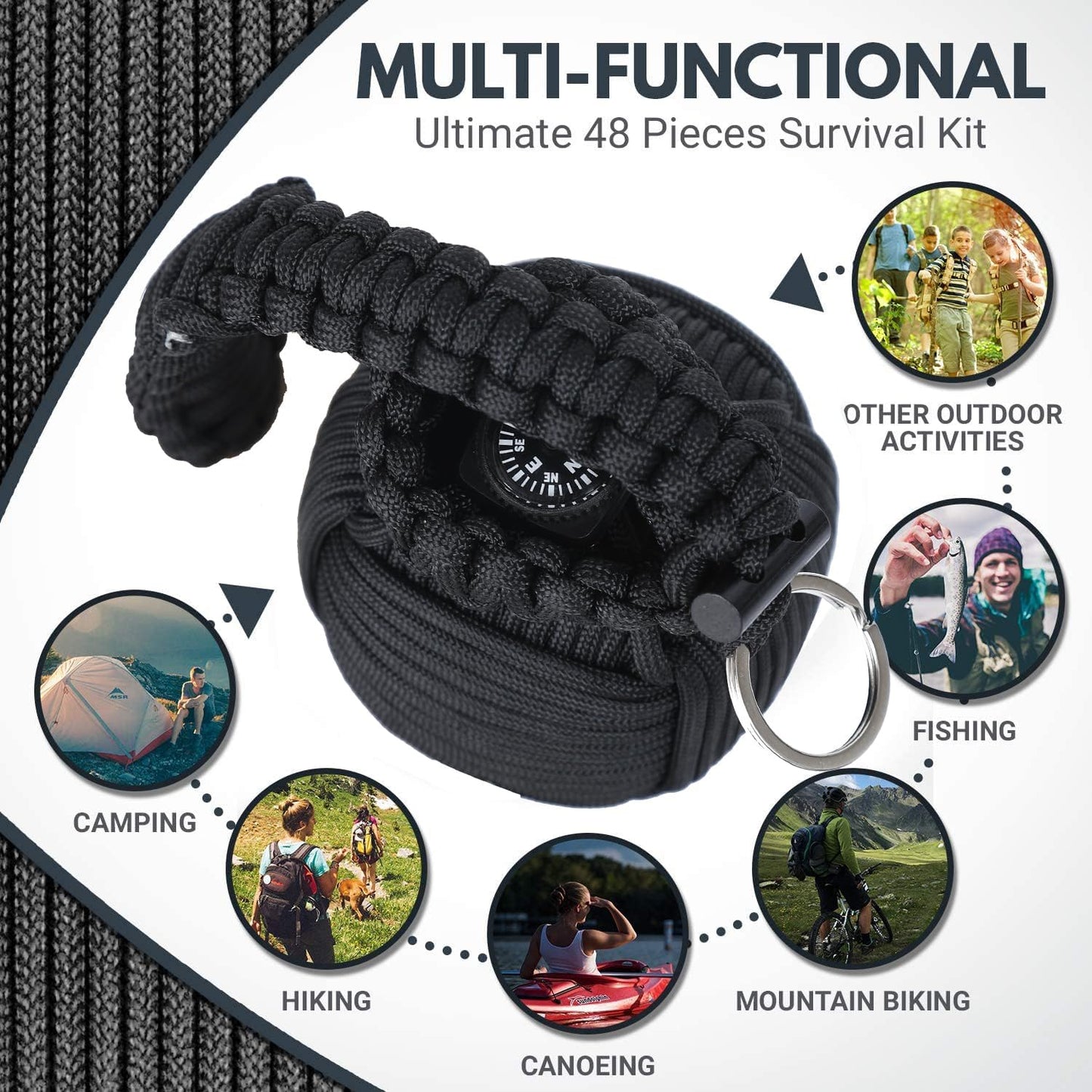 Survival Kit Paracord Grenade the #1 Best 48 Tool Emergency Kit (Black)