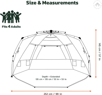 Instant Shader Dark Shelter XL Beach Tent 99" Wide for 4-6 Person Sun Shelter UPF 50+ with Extended Zippered Porch Sky Blue