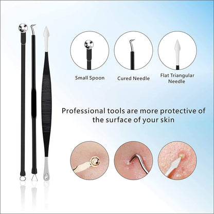 Pimple Popper Tool Kit 11 Pcs,  Blackhead Remover Pimple Extractor Tools with Metal Case for Quick and Easy Removal of Blackheads,Pimples,Whiteheads,Zit Popper,Forehead,Facial and Nose (Black)