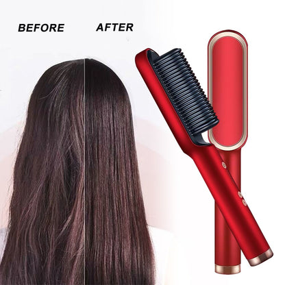 Negative Ion Electric Hair Straightener Curler Lazy Comb Flat Artifact Brush