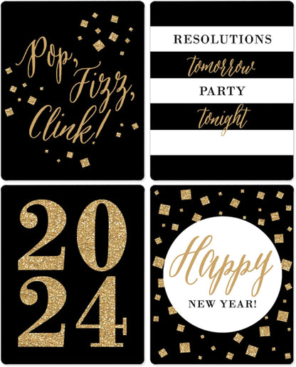 New Year'S Eve - Gold - 2024 New Years Eve Party Decorations for Women and Men - Wine Bottle Label Stickers - Set of 4