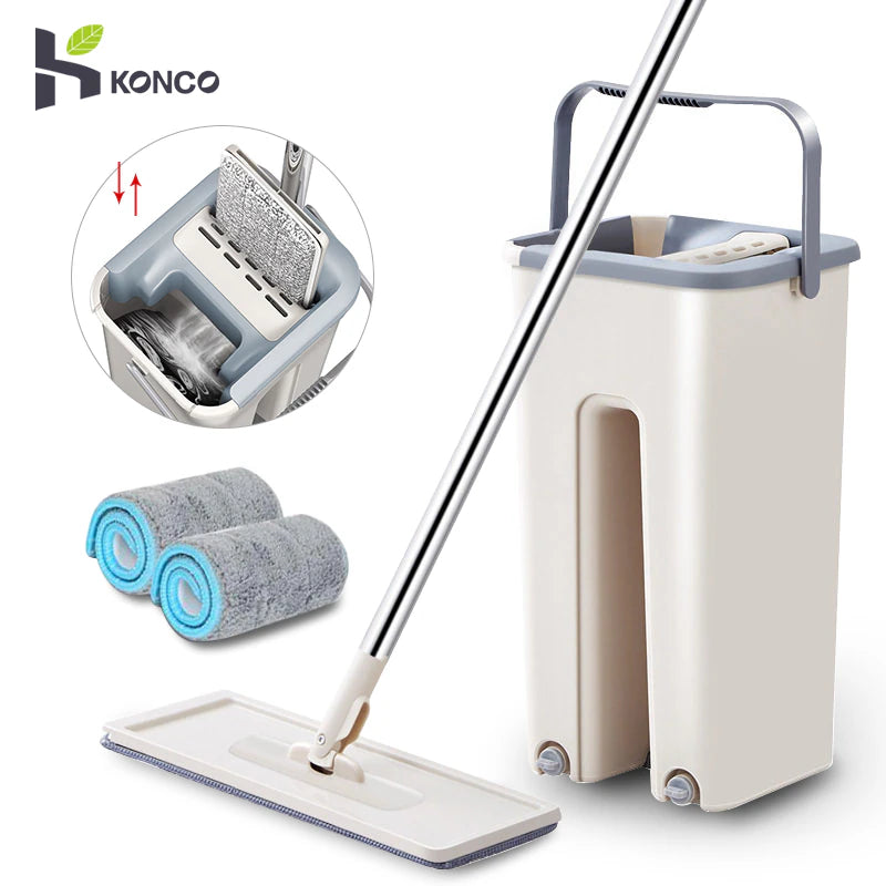 Konco Floor Cleaning Mops 360 Rotating Mop with Bucket Squeeze Flat Mop Home Kitchen Floor Cleaner Floor Scrubber Tile Mop